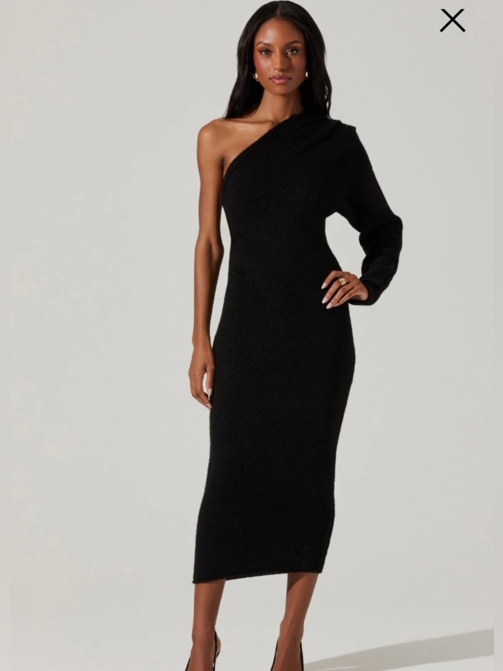 ASTR the Label Fiona one shoulder sweater dress black midi length medium